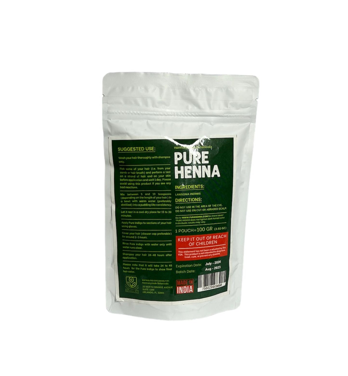 Pure Henna Hair Dye 100 gr - Harmony Veda Botanicals