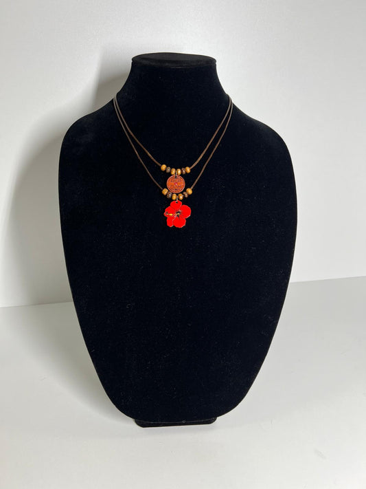 Wood Hibiscus Necklace